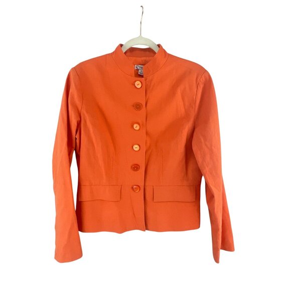 Chadwicks Classics Women Mandarin Collar Button-Up Jacket 10 Orange Linen Blend - Picture 8 of 8